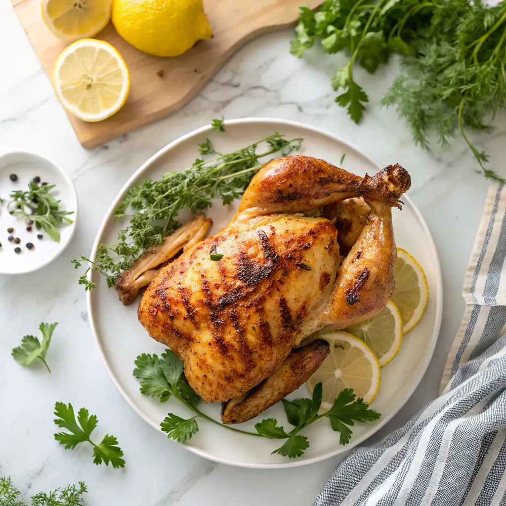 air fryer grilled chicken with herbs and lemon