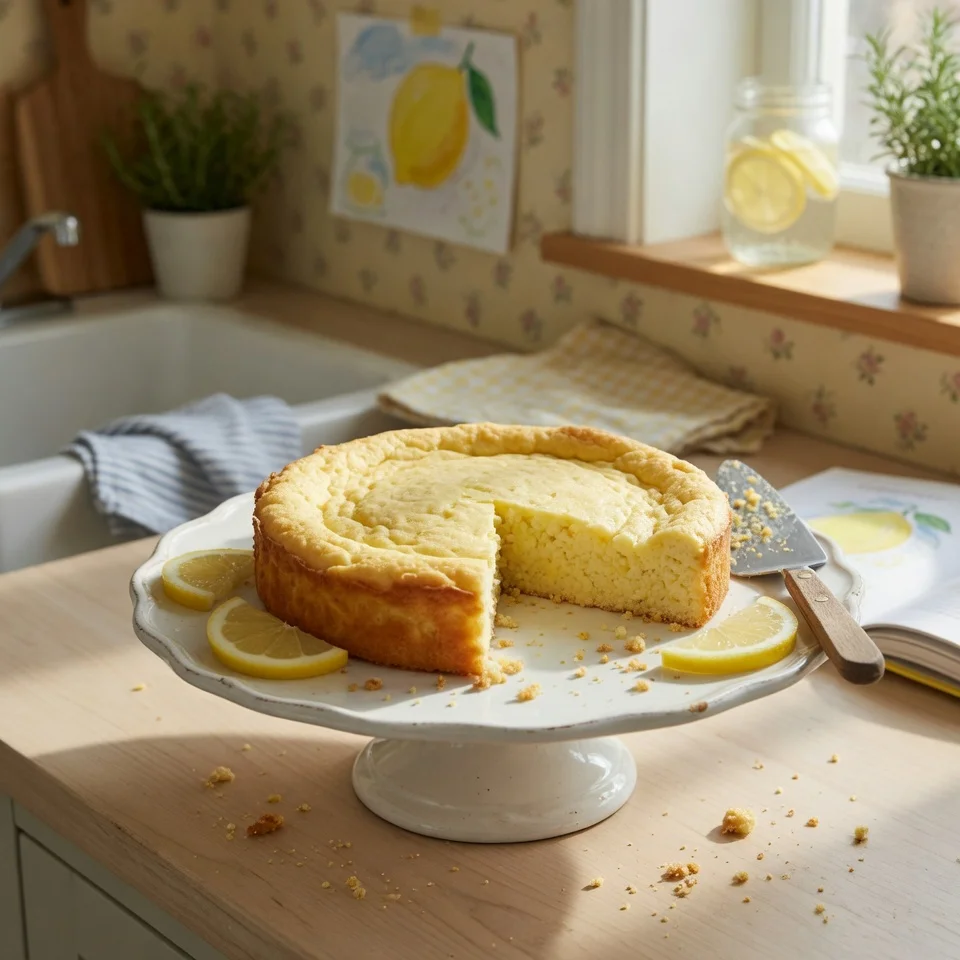 Flourless Cottage Cheese Lemon Cake with bold lemon garnish